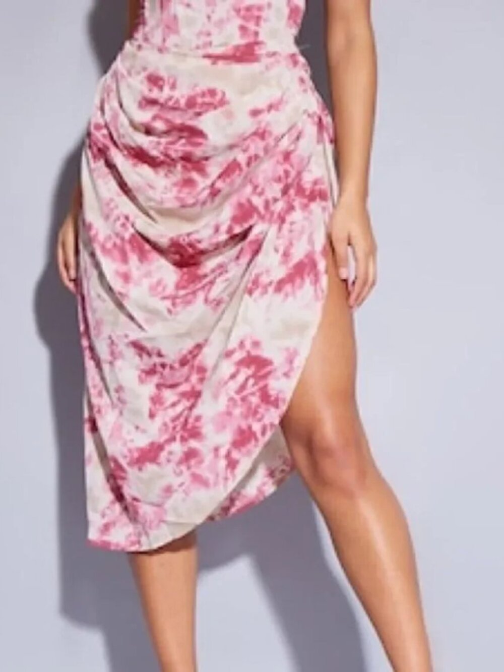 PrettyLittleThing Fuchsia Tie Dye Ruched Side Midi Skirt Size 6--NWT